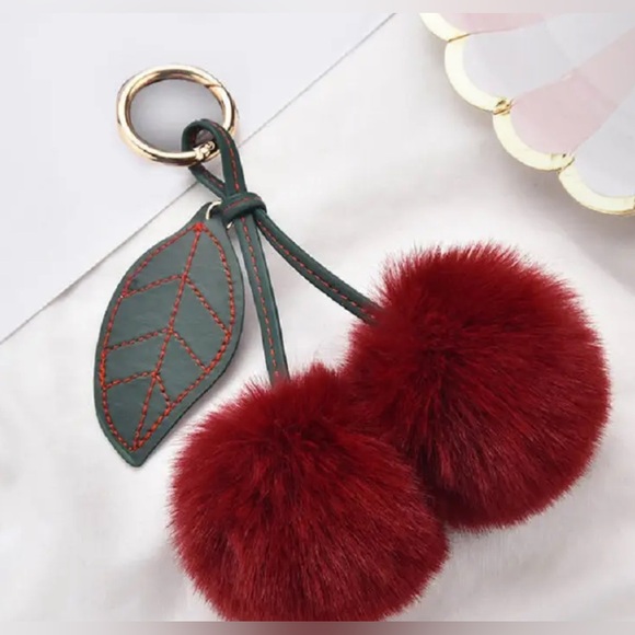 bag charm Accessories - Elegant Red Pom Pom Keychain